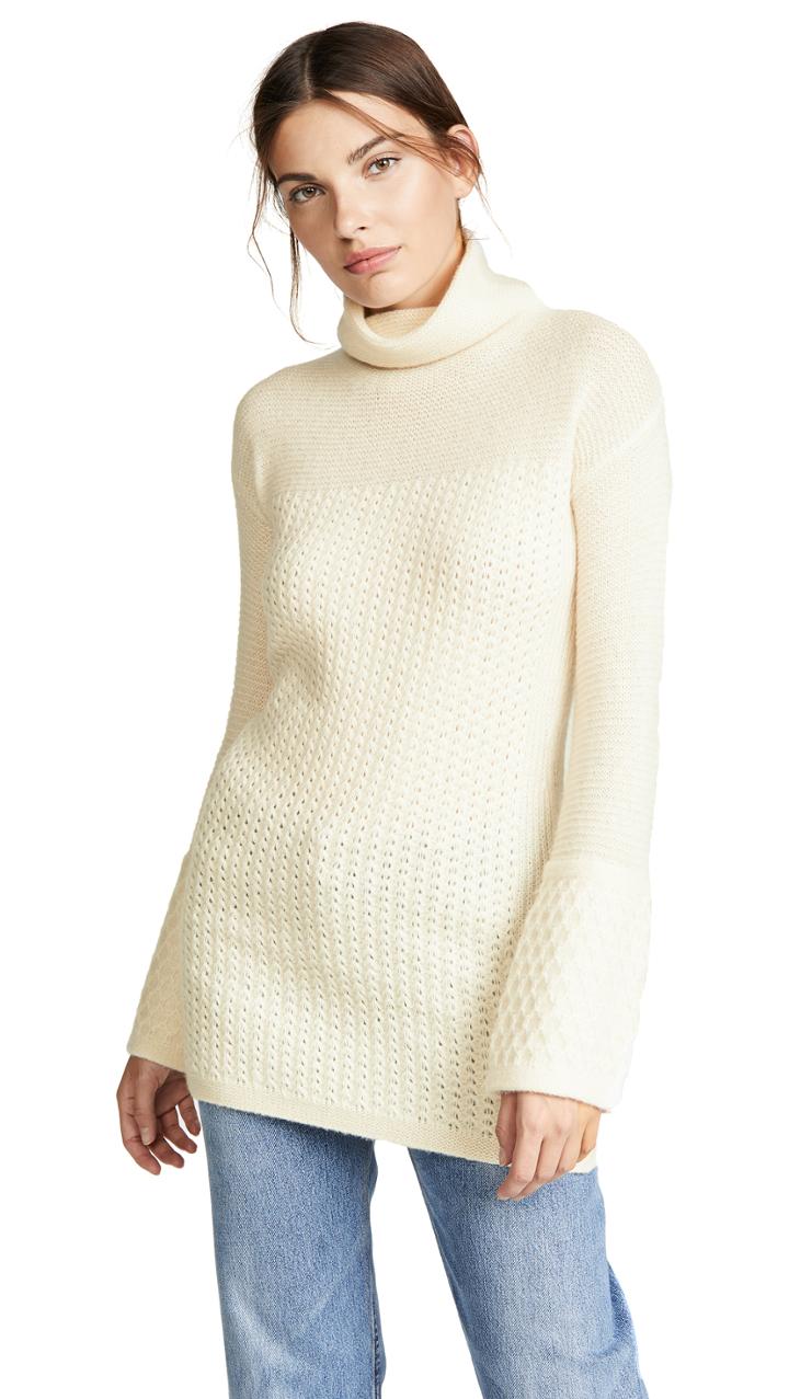Tse Cashmere Long Line Bell Sleeve Cashmere Turtleneck