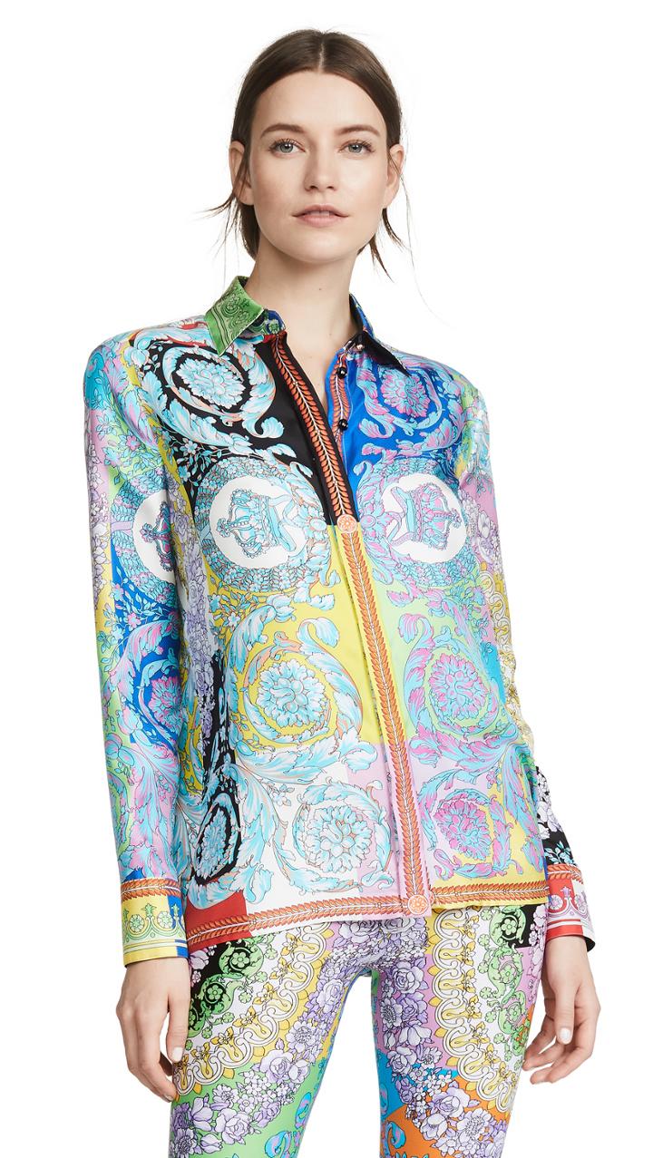 Versace Graphic Print Button Down Top