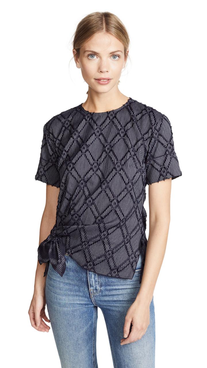 Derek Lam 10 Crosby Short Sleeve Top With Knotted Hem