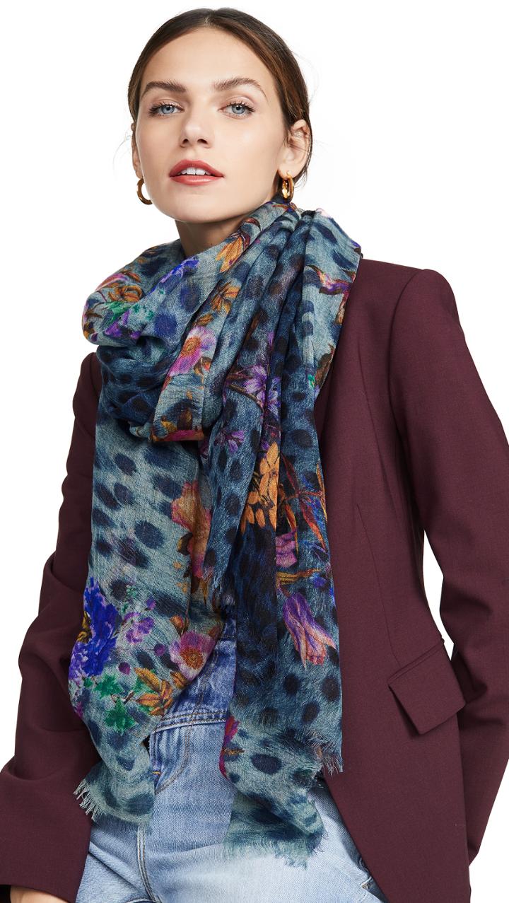 Franco Ferrari Animal And Floral Print Scarf