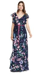 Marchesa Notte Printed Burnout Chiffon Gown