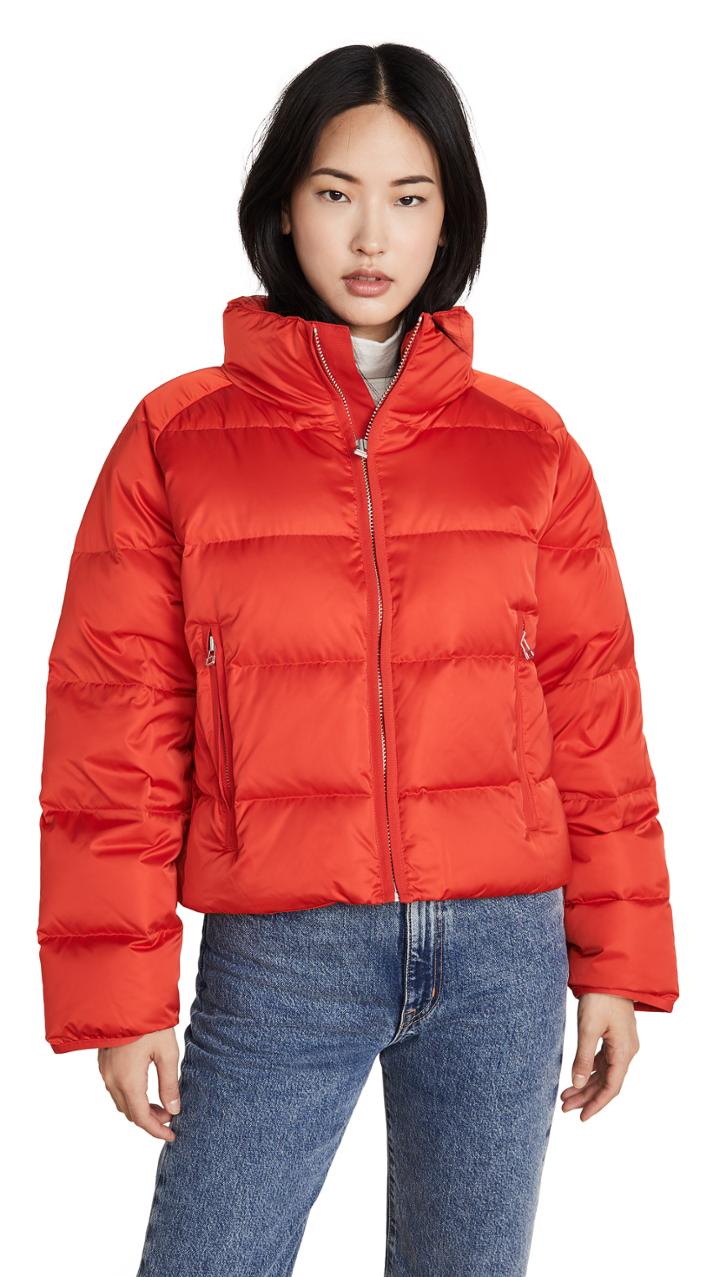 Tory Sport Down Satin Full Zip Cropped Jacket