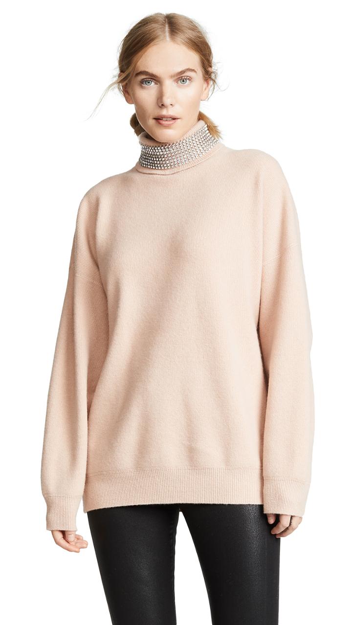 Alexander Wang Turtleneck Pullover With Crystal Neck Trim