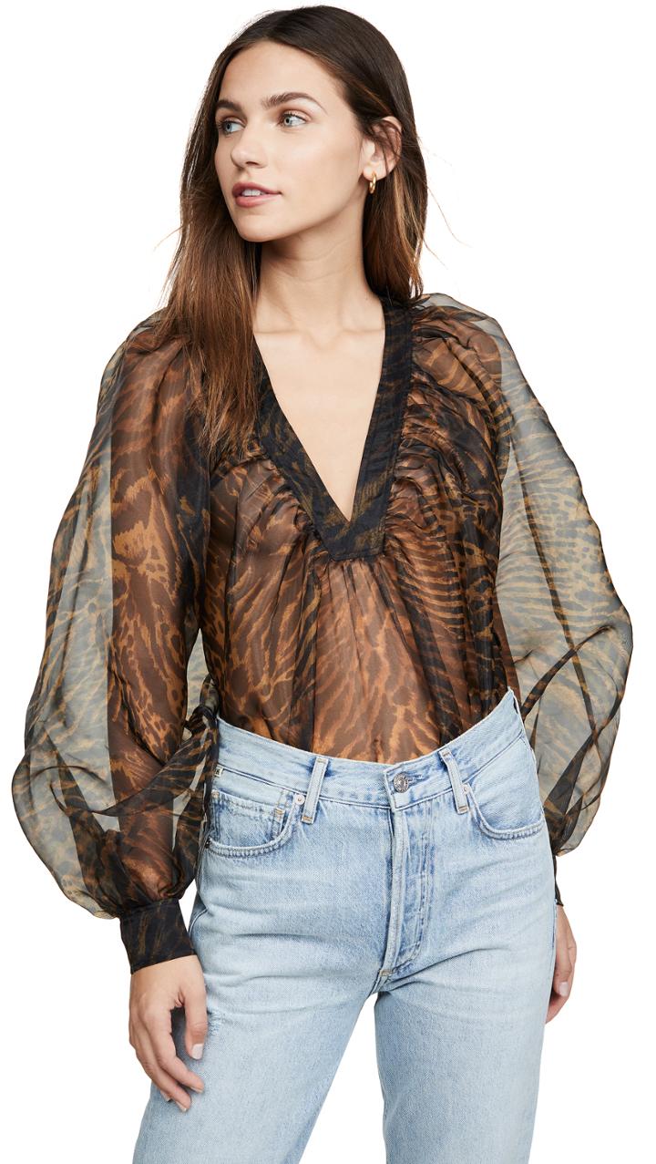 Ganni Printed Organza Top