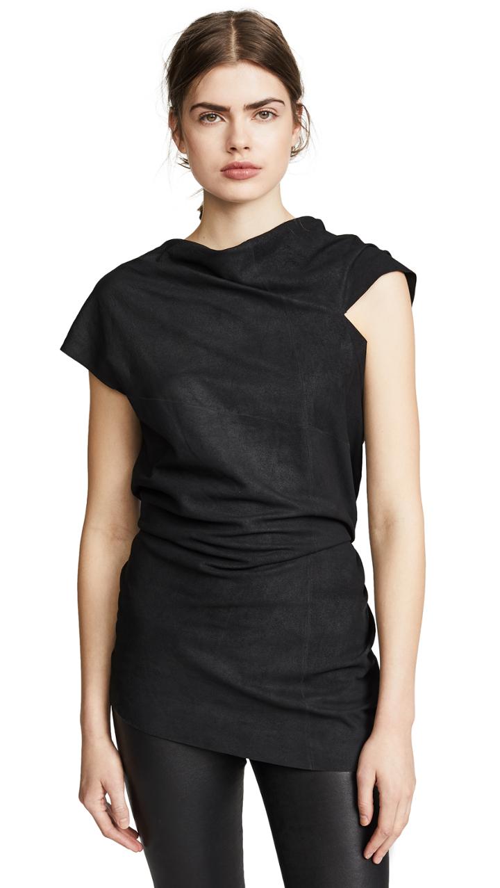 Rick Owens Lilies Leather Short Sleeve Top