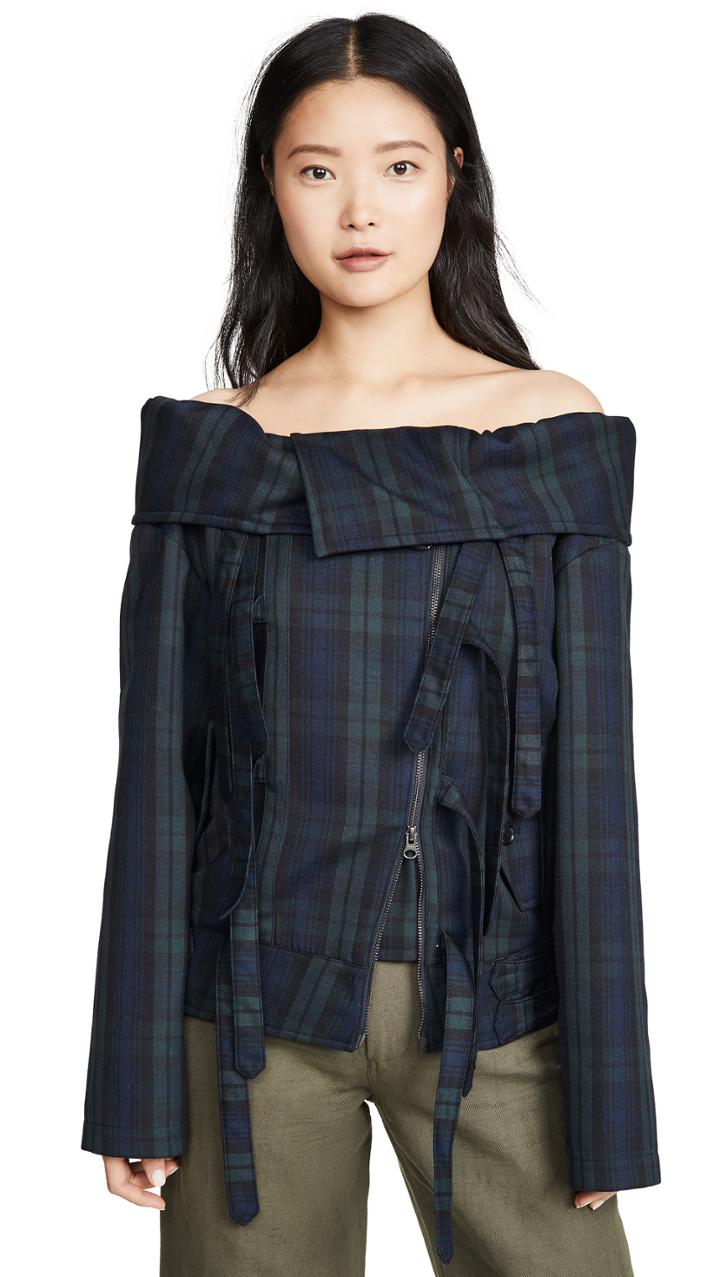 Pushbutton Off Shoulder Jumper