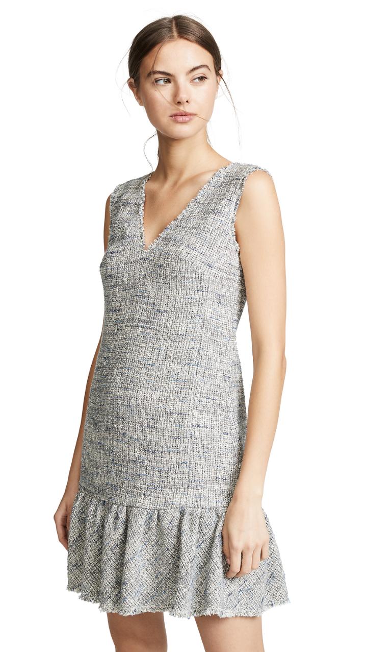 Rebecca Taylor Sleeveless Tweed V Neck Dress