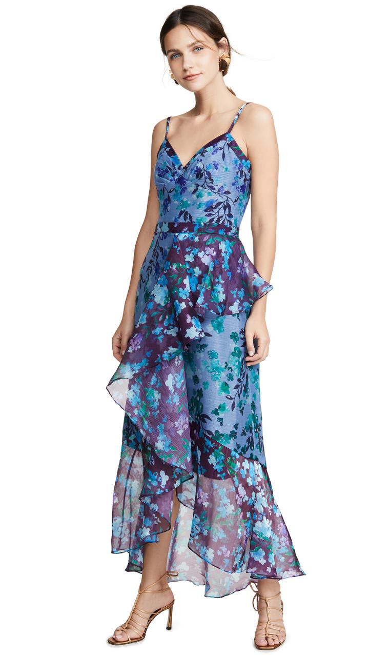 Marchesa Notte Sleeveless Colorblock High Low Gown