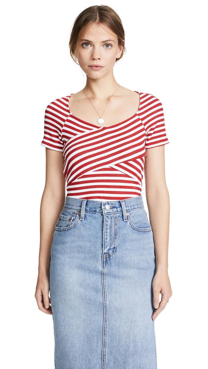 Three Dots Nantucket Stripe Crossover Top