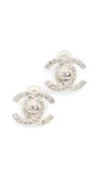 What Goes Around Comes Around Chanel Silver Crystal Turn Lock Earring