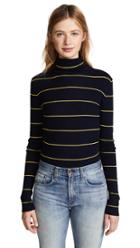 Theory Striped Long Sleeve Crop Turtleneck