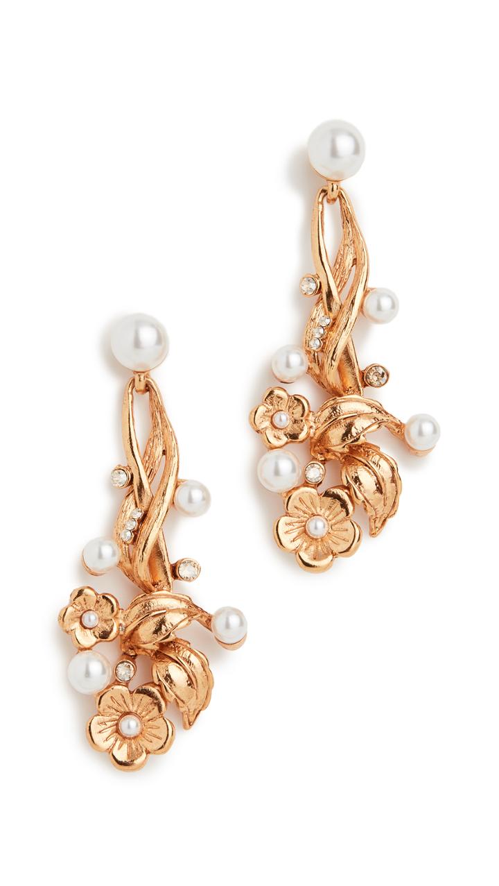 Oscar De La Renta Flower Imitation Pearl Earrings