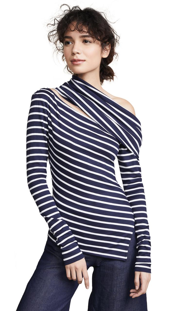 Monse Slashed Shoulder Striped Sweater