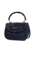 What Goes Around Comes Around Gucci Navy Suede Bamboo Handbag