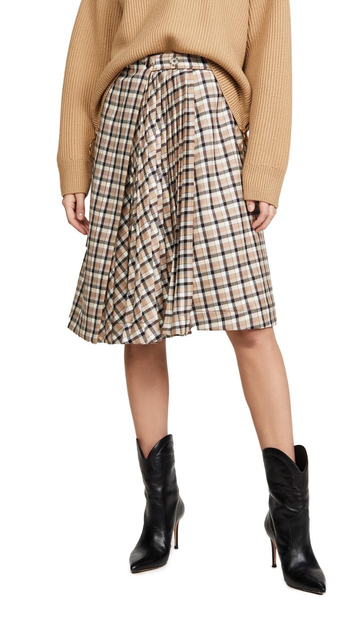 Paco Rabanne Plaid Asymmetric Pleated Skirt