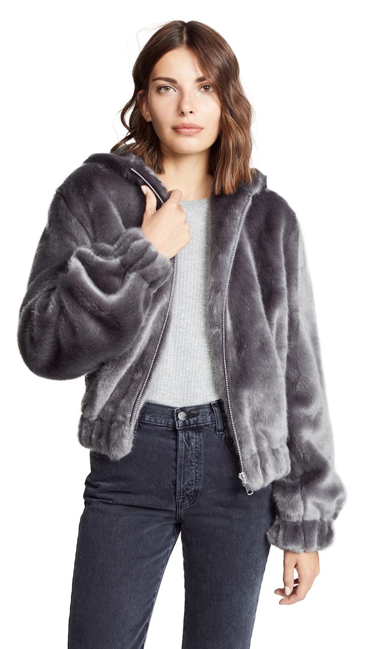 Helmut Lang Furry Hooded Bomber Jacket