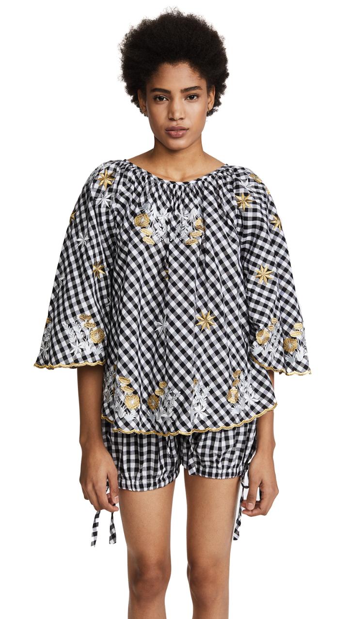Innika Choo Gingham Bell Sleeve Crop Top