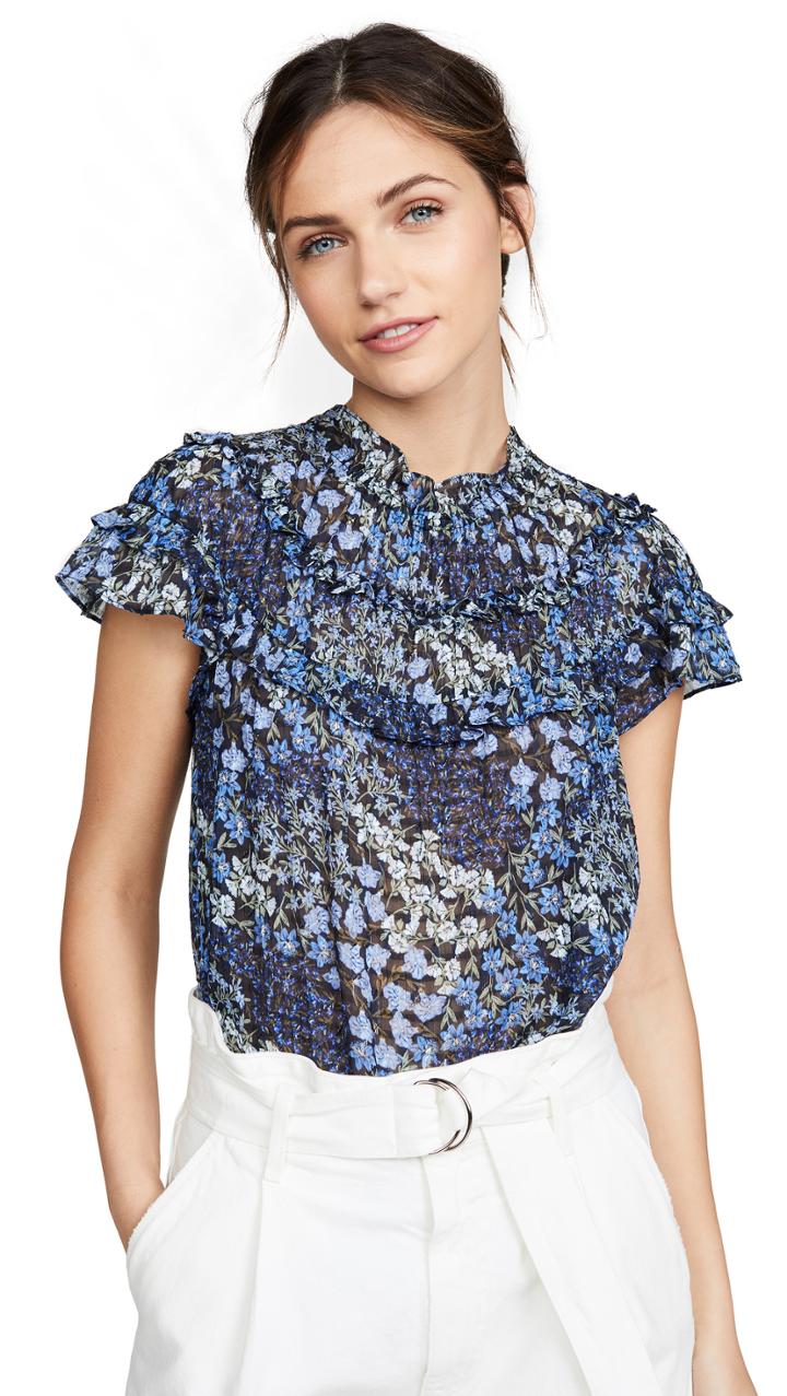 Rebecca Taylor Short Sleeve Ava Ruffle Top