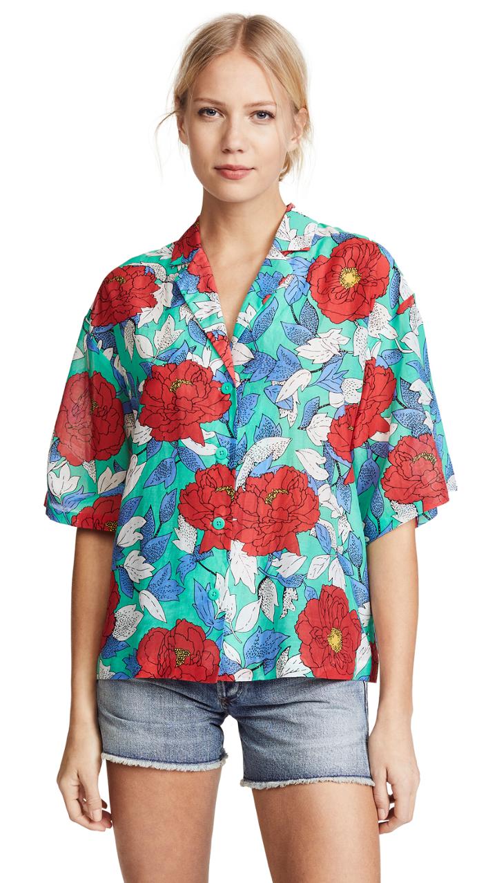 Diane Von Furstenberg Short Sleeve Collared Beach Shirt