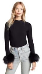 Alice Olivia Haylen Top With Fur Cuffs