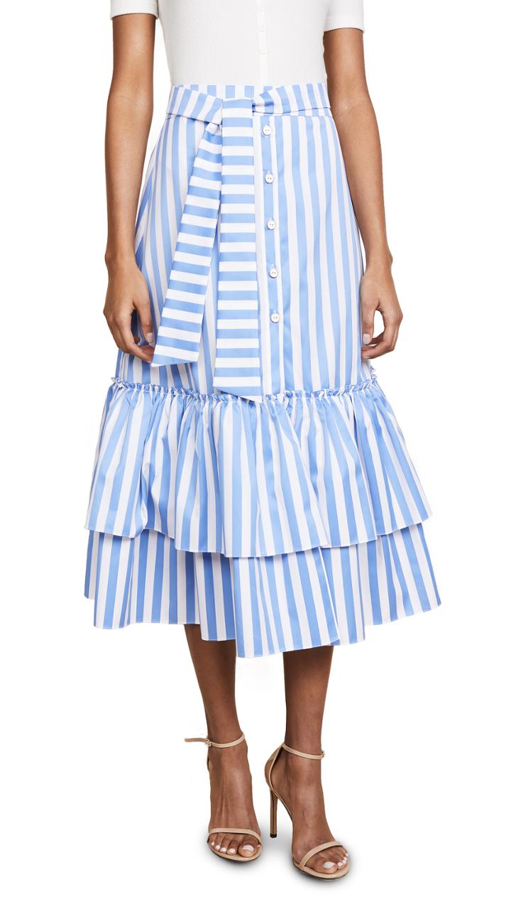 Caroline Constas Tie Midi Ruffle Skirt