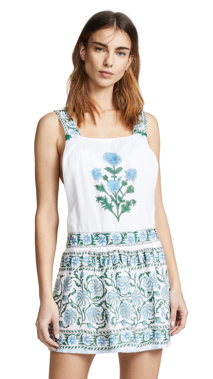 Juliet Dunn Cotton Poppy Print Pinafore Dress