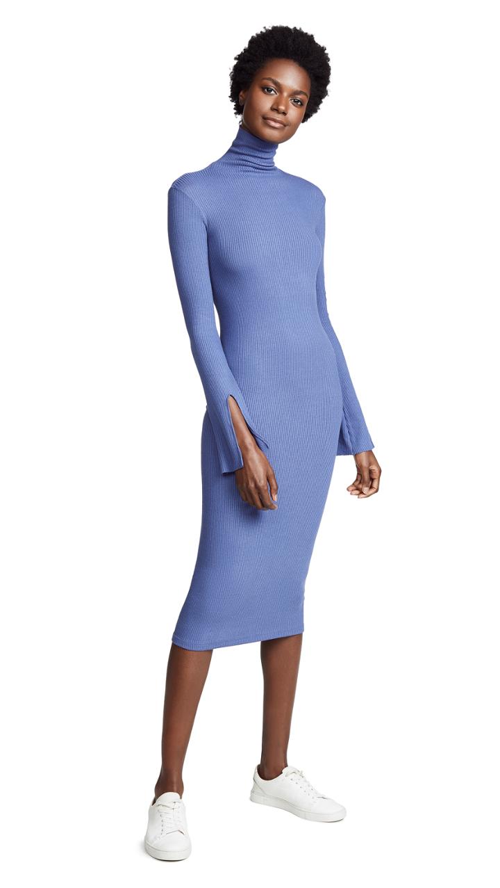 Enza Costa Ribbed Split Sleeve Midi Dress