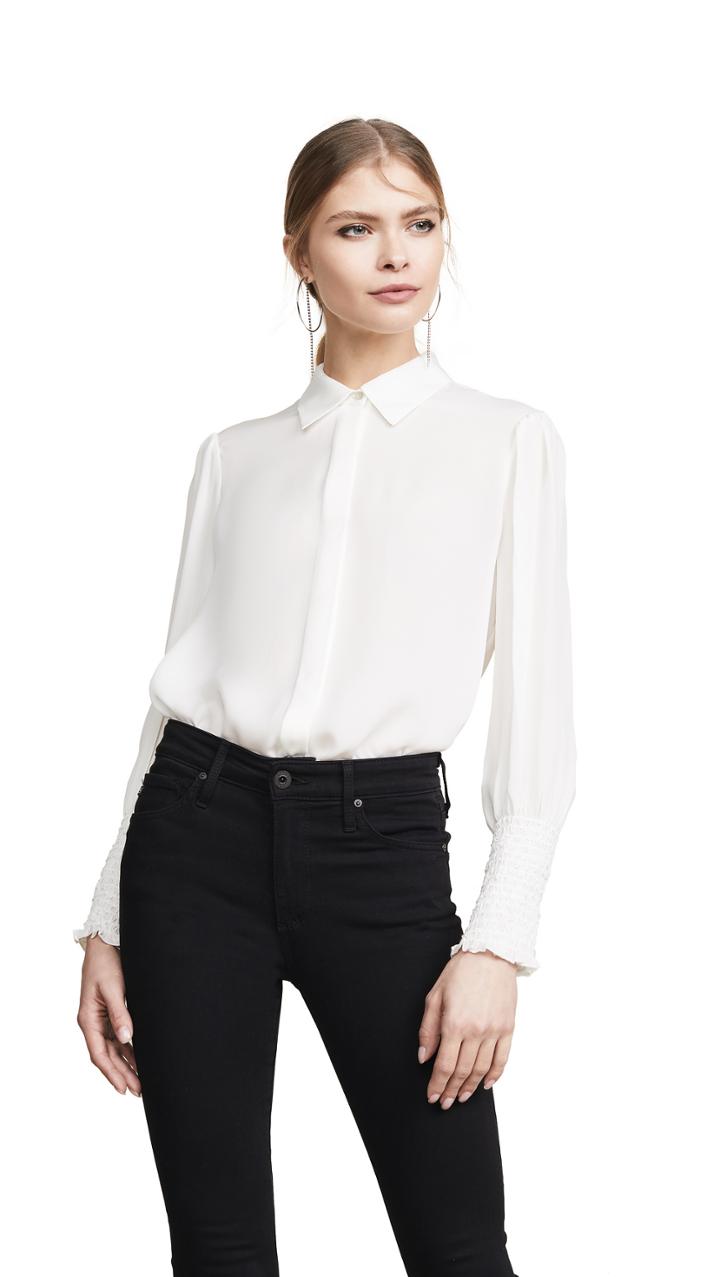 L Agence Lucien Diamond Smocked Cuff Blouse