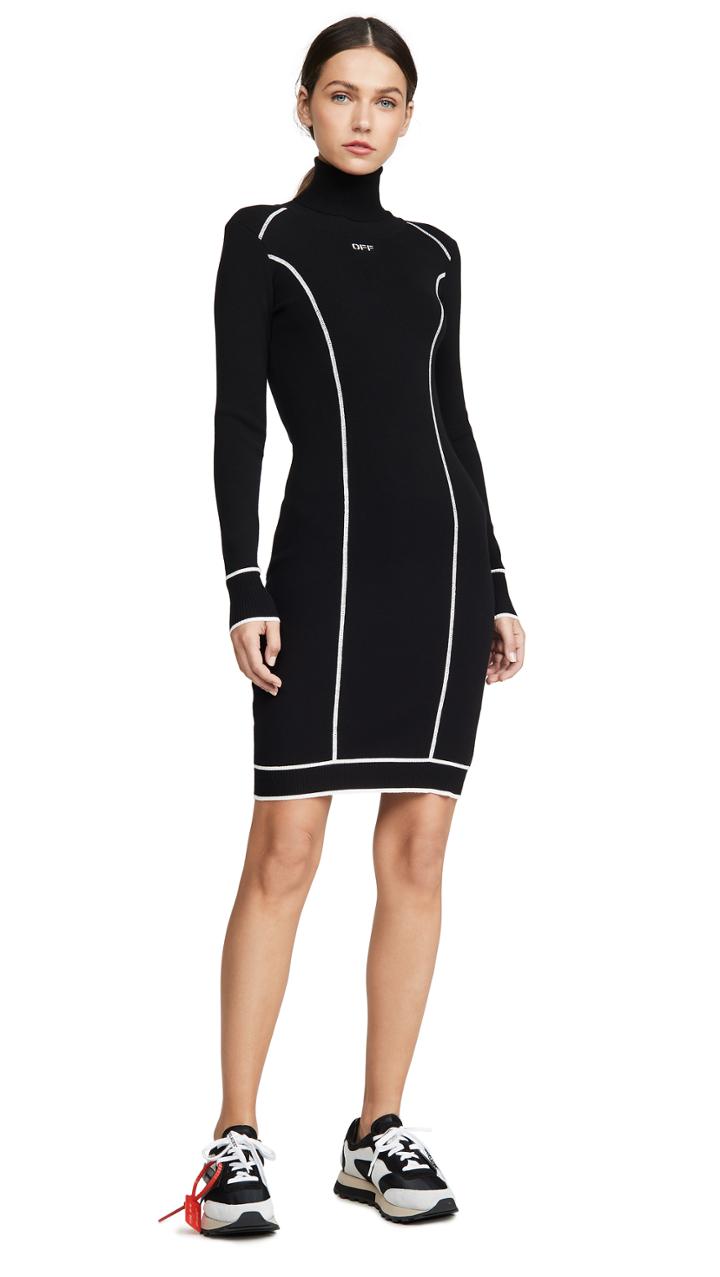 Off White Knit Athletic Turtleneck Dress