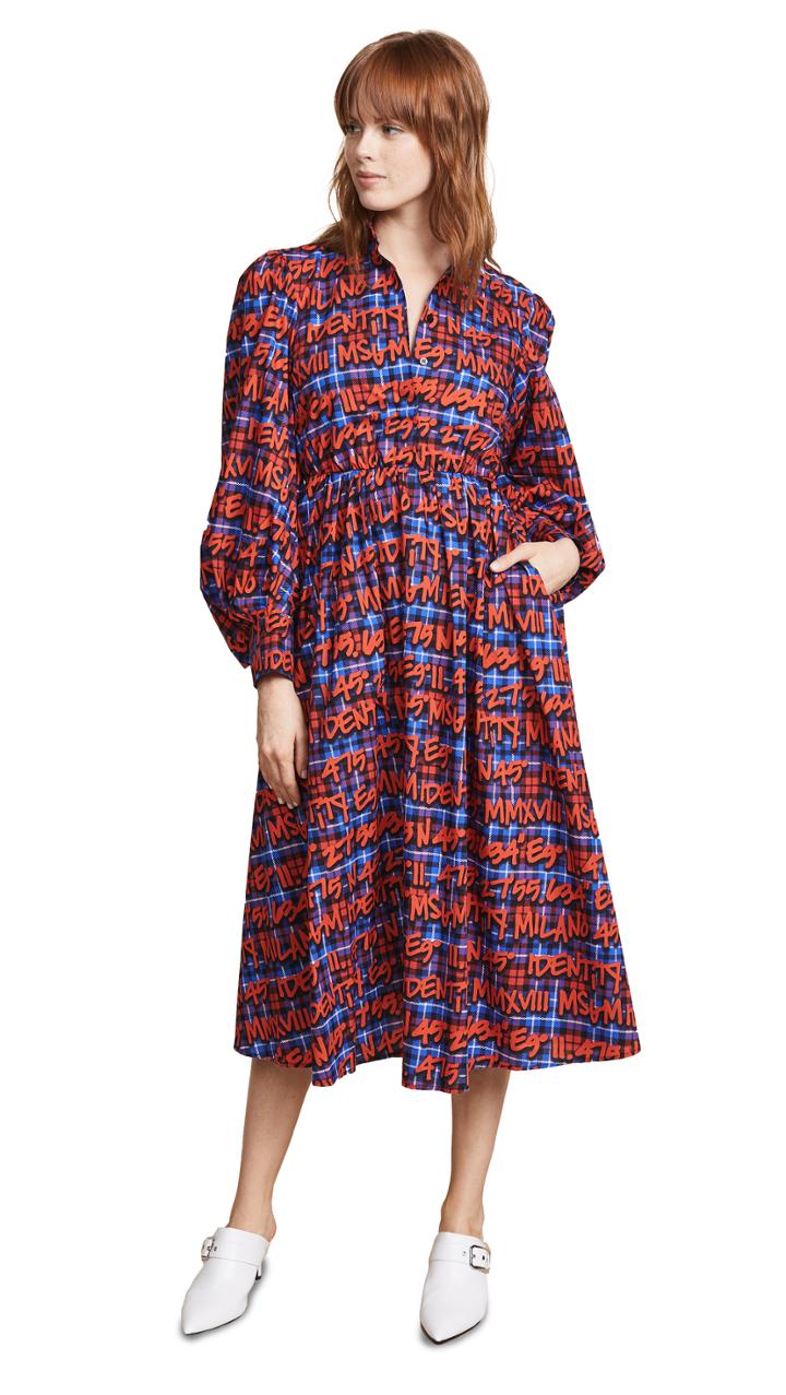 Msgm Plaid Logo Dress