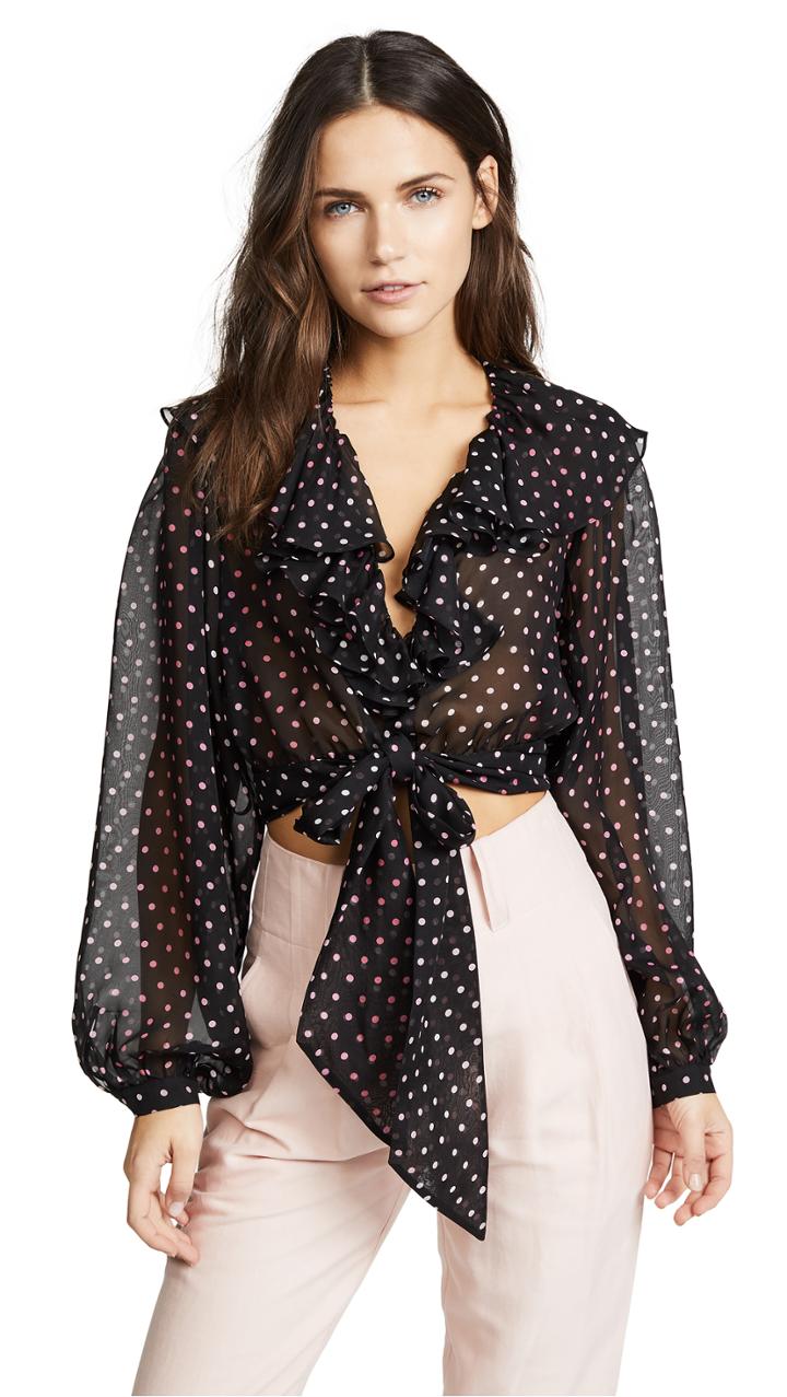Temperley London Dot Printed Ruffle Blouse
