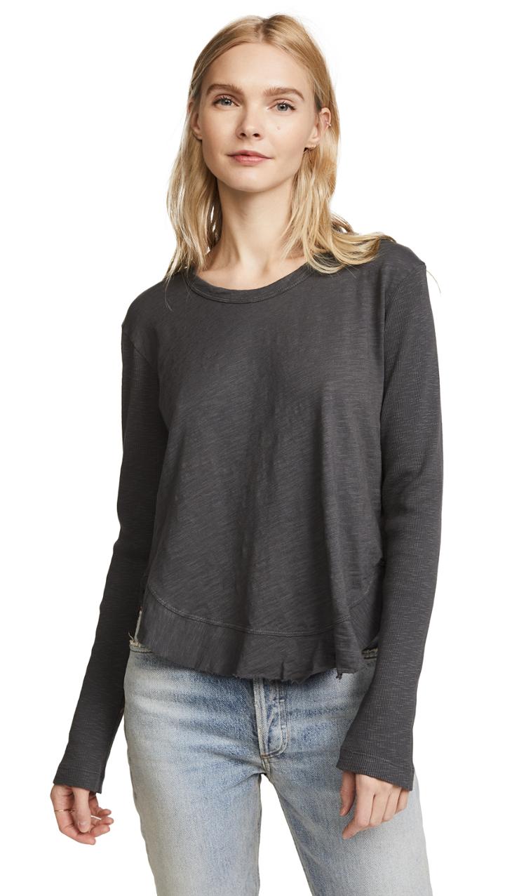 Wilt Shrunken Ruffle Shirttail Long Sleeve Tee