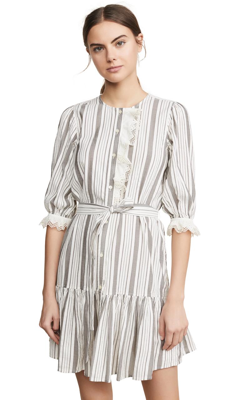 La Vie Rebecca Taylor Long Sleeve Eyelet Stripe Dress