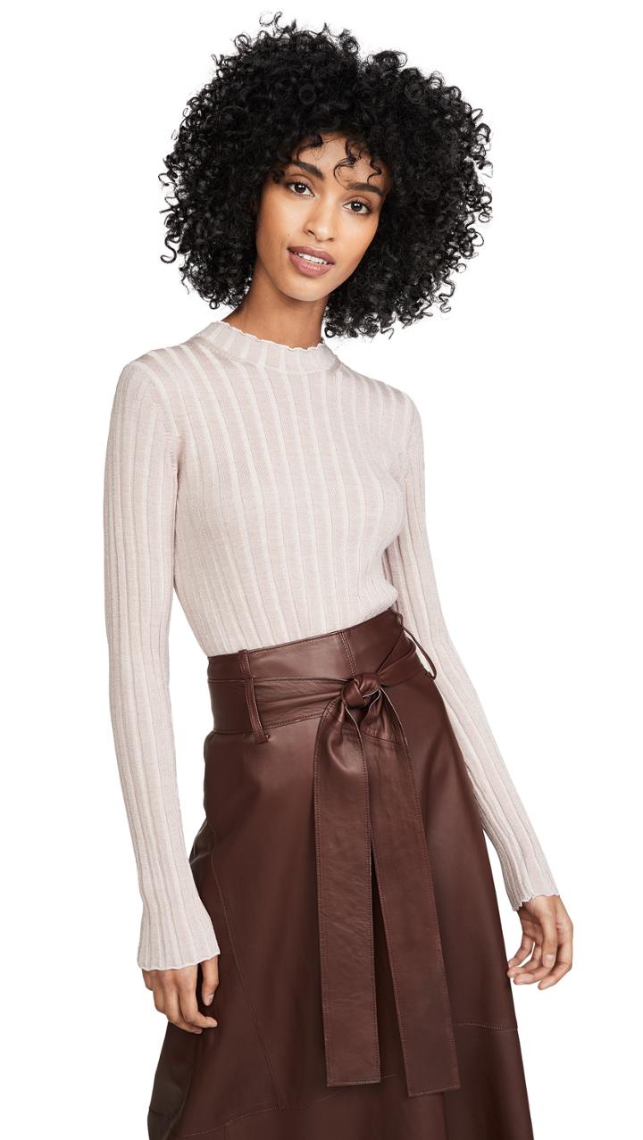 Vince Ribbed Mock Neck Pullover