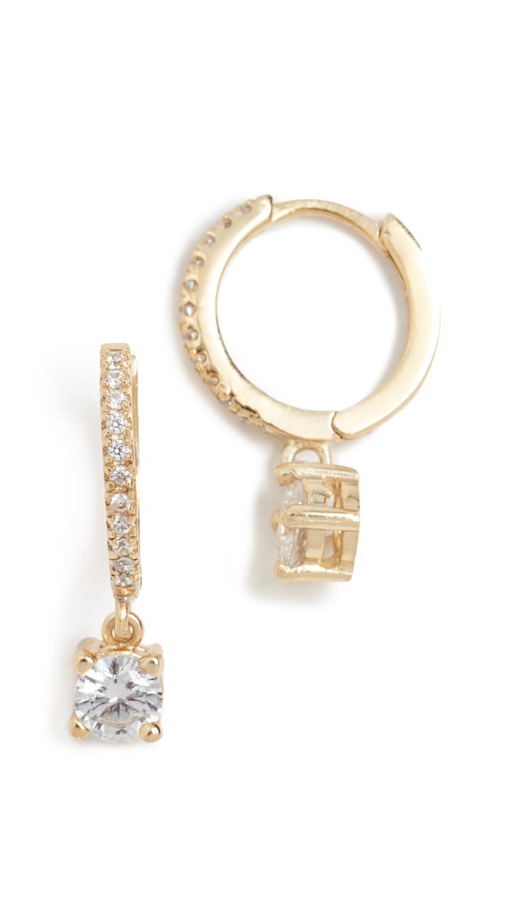 Shashi Solitaire Pave Huggie Earrings