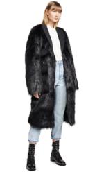 Anais Jourden Black Faux Fur Maxi Blazer With Triple Pockets