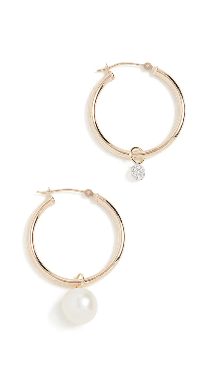 Meira T Pearl Diamond Disc Charm Hoops