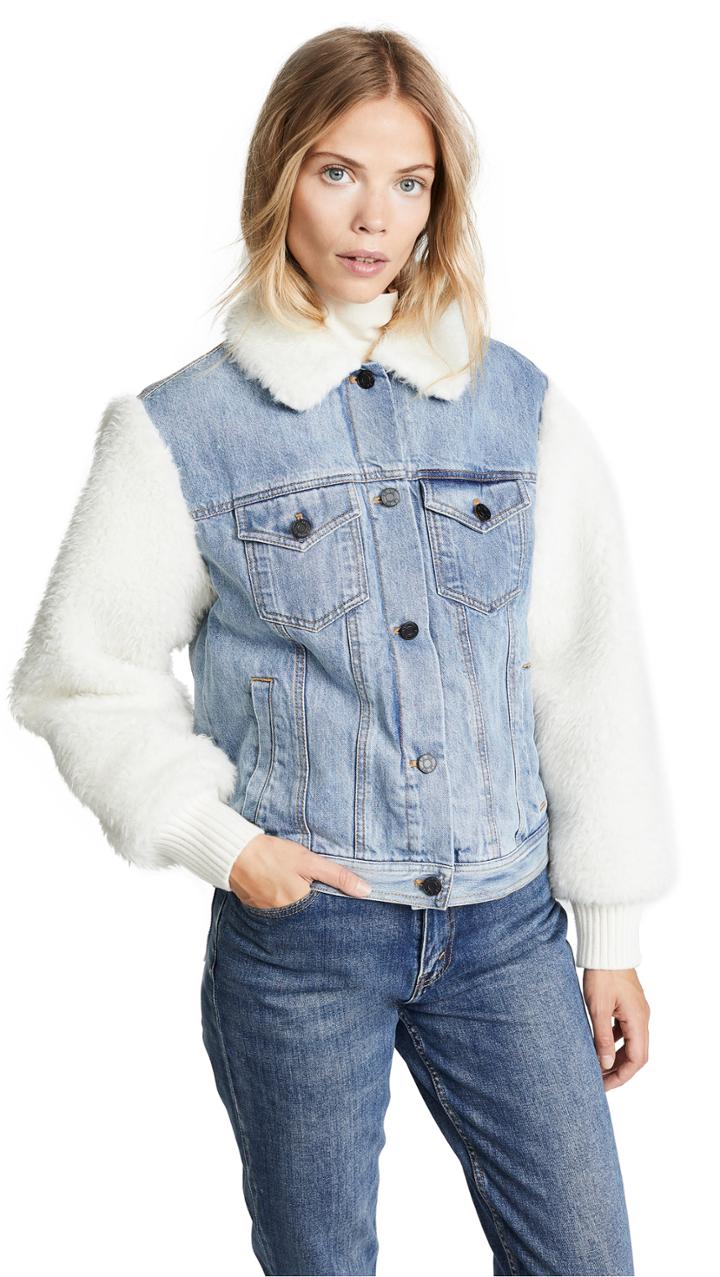 La Vie Rebecca Taylor Classic Denim Faux Fur Jacket