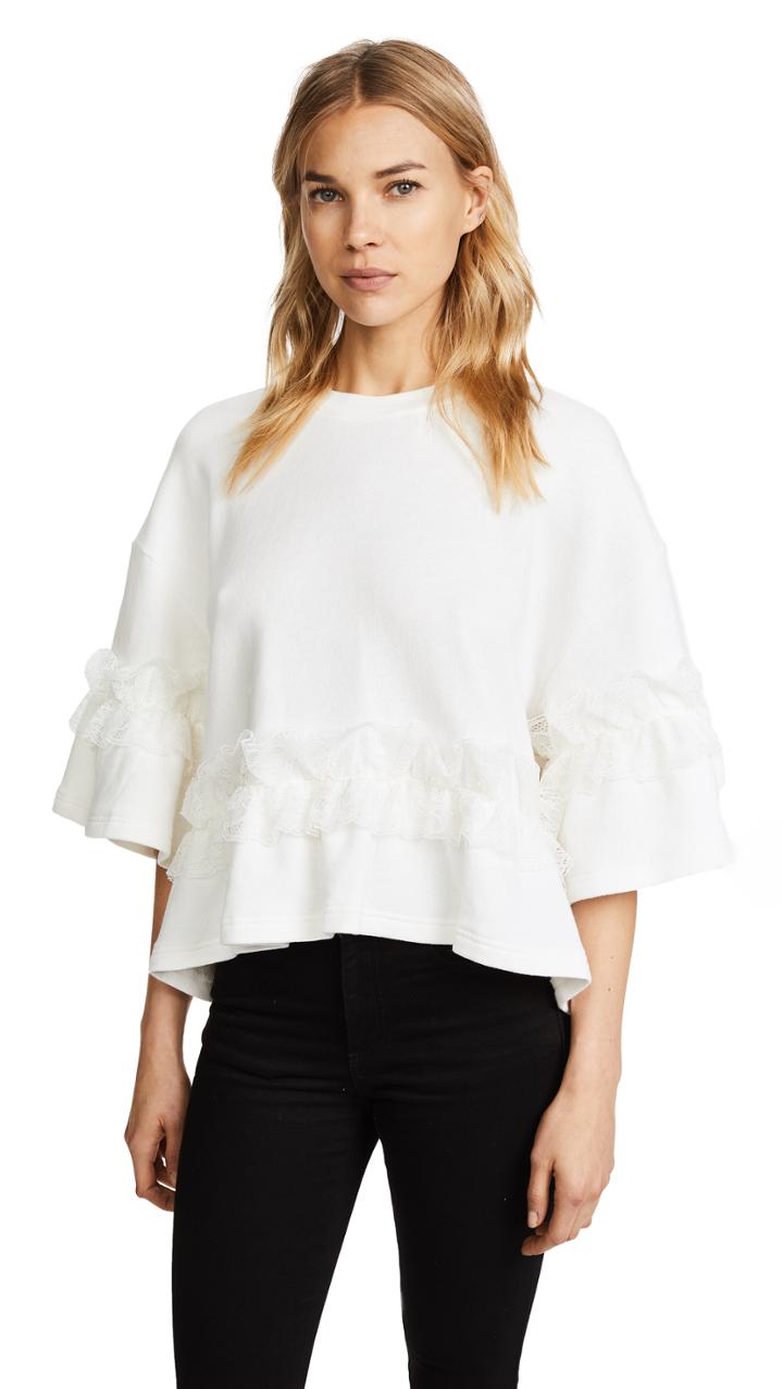 Mcq Alexander Mcqueen Lace Trim Ruffle Tee