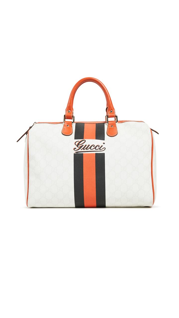 What Goes Around Comes Around Gucci Orange Coated Canvas Boston Bag