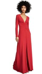 Halston Heritage V Neck Ruched Front Gown