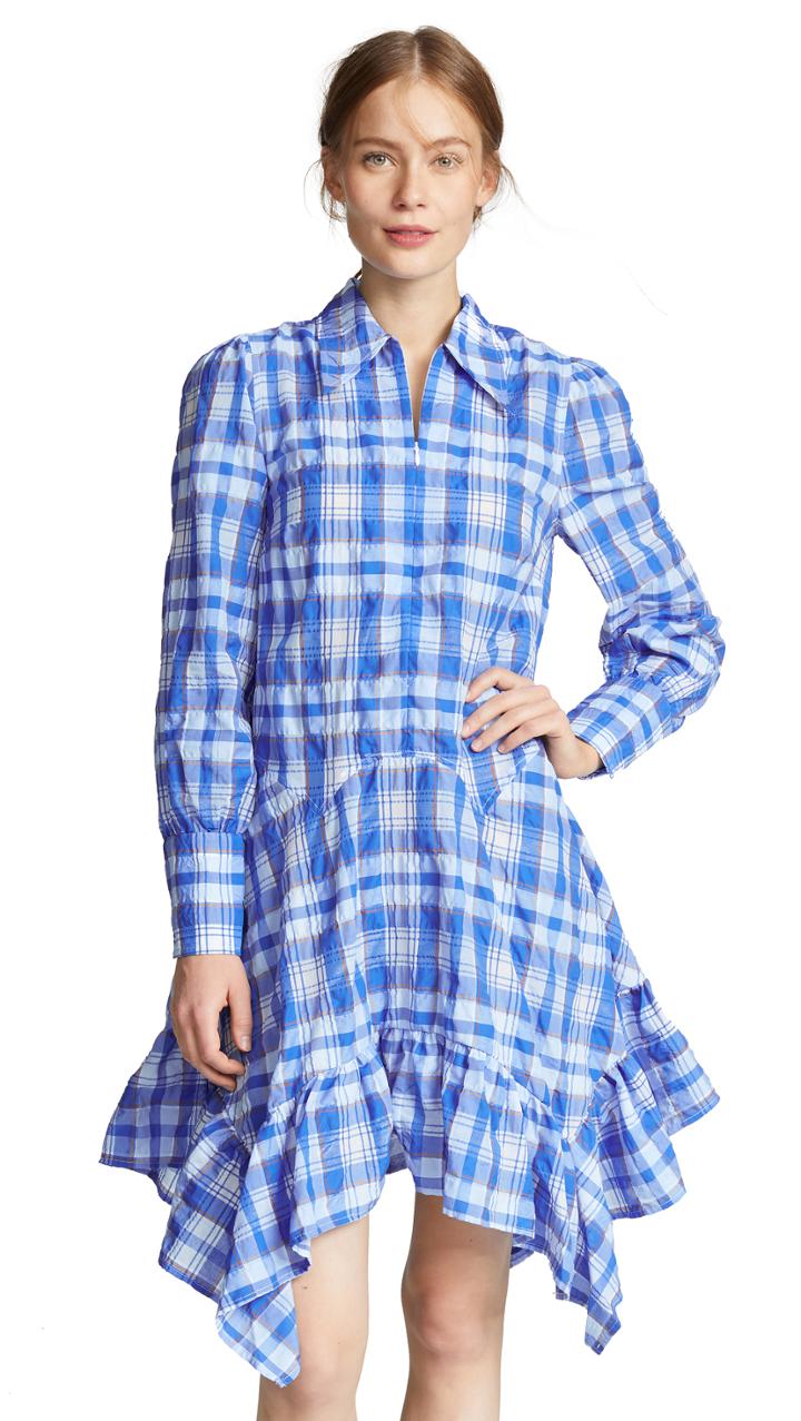 Ganni Seersucker Check Dress