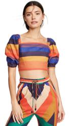 Farm Rio Rainbow Puff Sleeve Crop Top