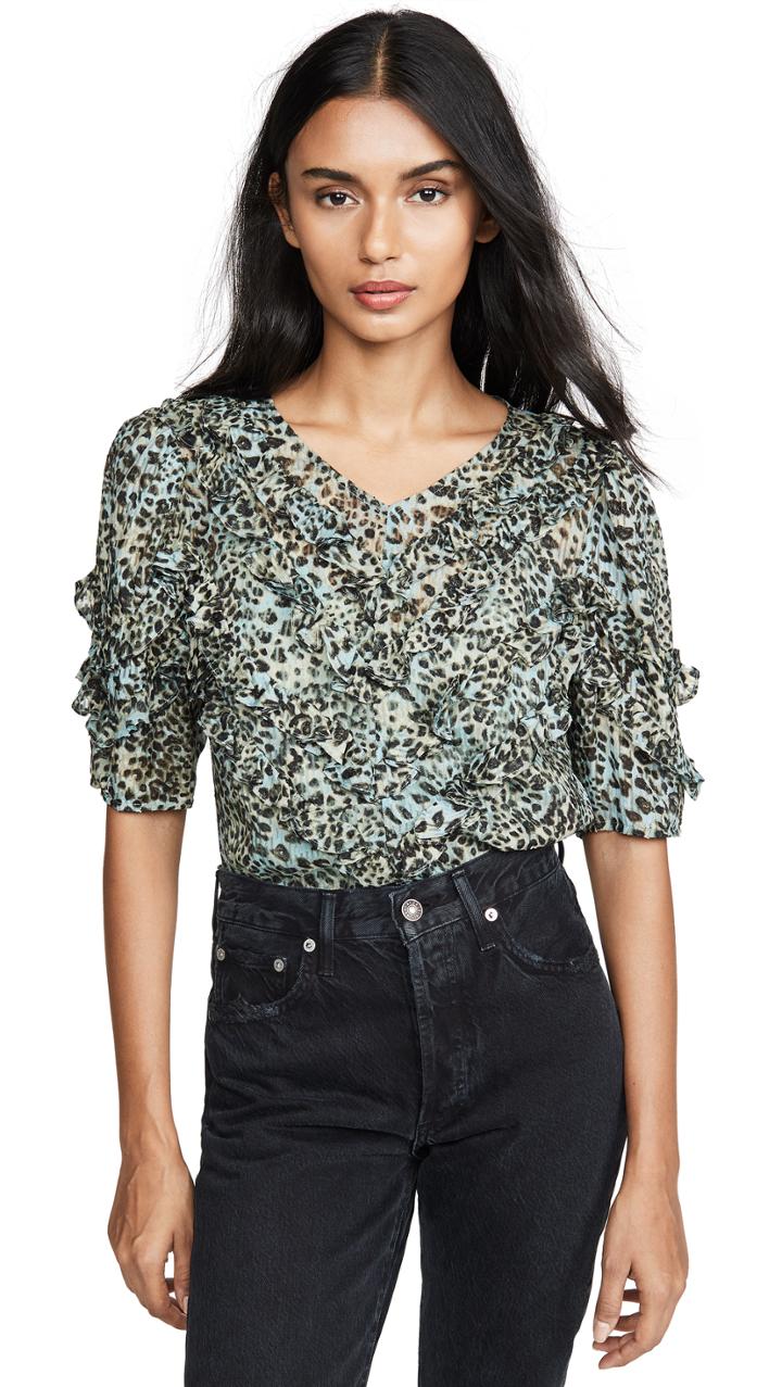 Rebecca Taylor Short Sleeve Lynx Ruffle Top