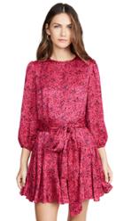 Alice Olivia Mina Puff Sleeve Godet Dress With Belt