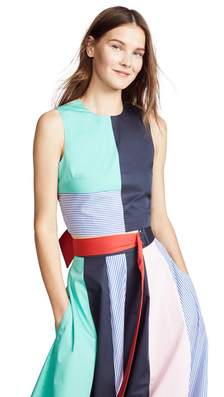 Tibi Colorblock Tie Back Top