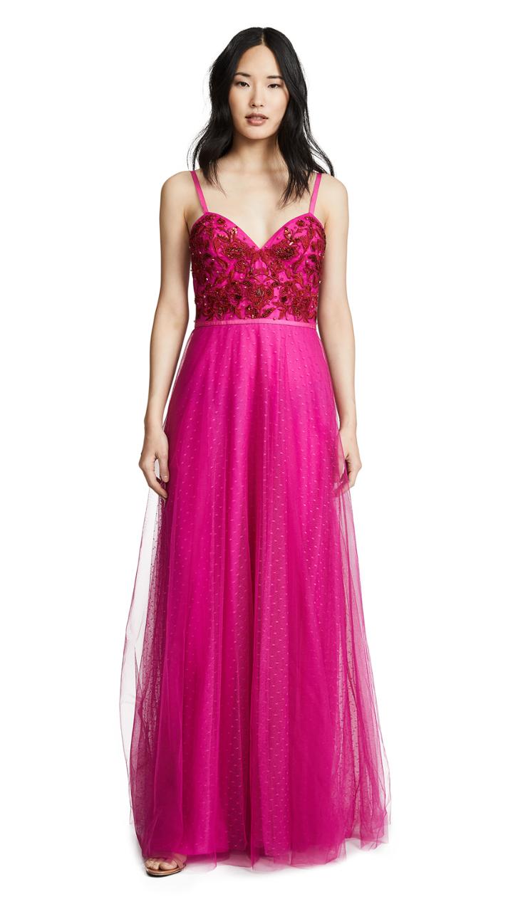 Marchesa Notte Strapless Beaded Embroidered Gown