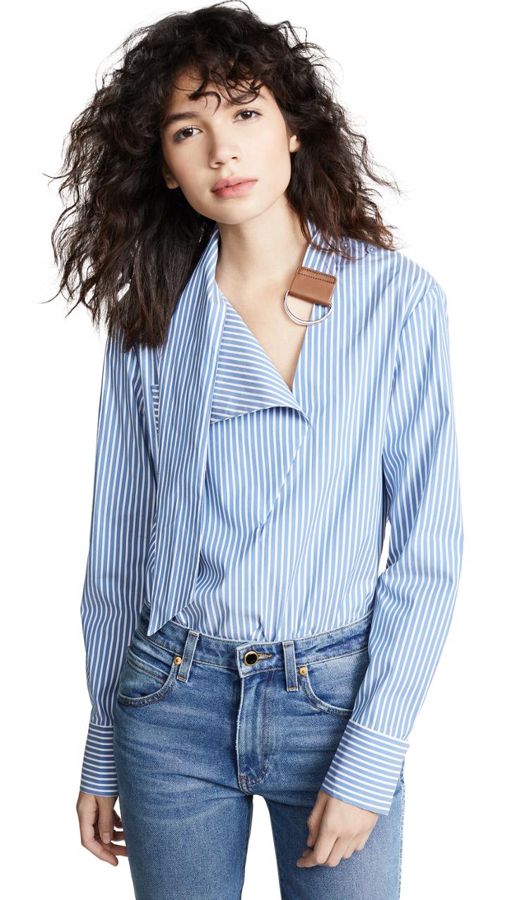 Tibi Asymmetric Tie Collar Shirt