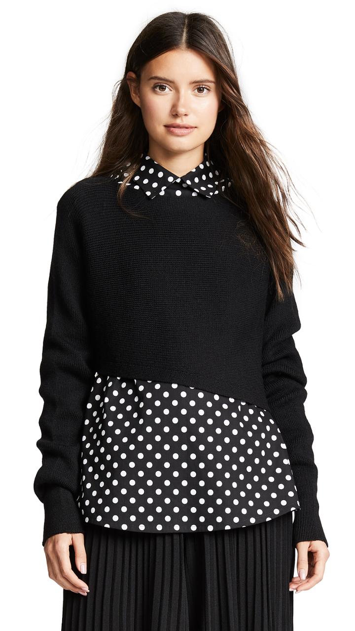 Paskal Polka Dot Shirt Asymmetric Knit Top