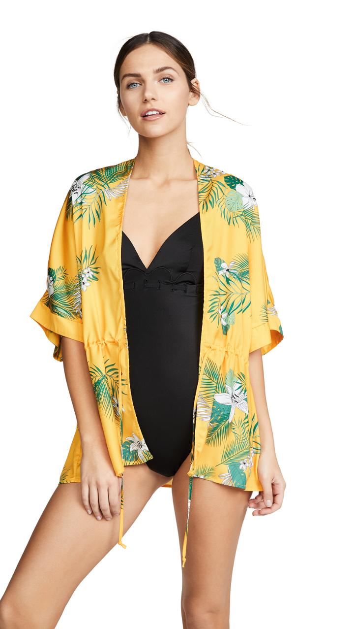 Plush Drawstring Palm Kimono